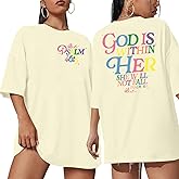 Oversized Christian Shirts for Women God is Within Her T Shirt Jesus Religious Gift Tee Bible Verse Inspirational Tops