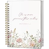 FLVGE Spiral Bible Journaling Notebook, Inspirational Christian Scripture Prayer Journal Gifts for Women Girls,Bible Floral Hardcover Spiral Notebook 5.5x8.3