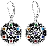 Metatron Earrings Sterling Silver 7 Chakra Earrings for Women Sacred Geometry Metatron Dangle Drop Leverback Chakra Jewelry Talisman Gifts