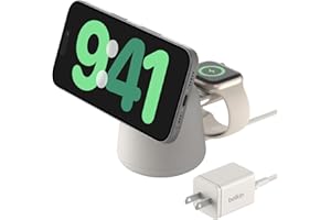 Belkin 2-in-1 MagSafe Wireless Charging Dock 15W Fast Charge iPhone Charger Compatible with iPhone 17, 16, 15, and 14 Series, AirPods, Pixel 10, and Other MagSafe Enabled Devices, PSU Included - Sand