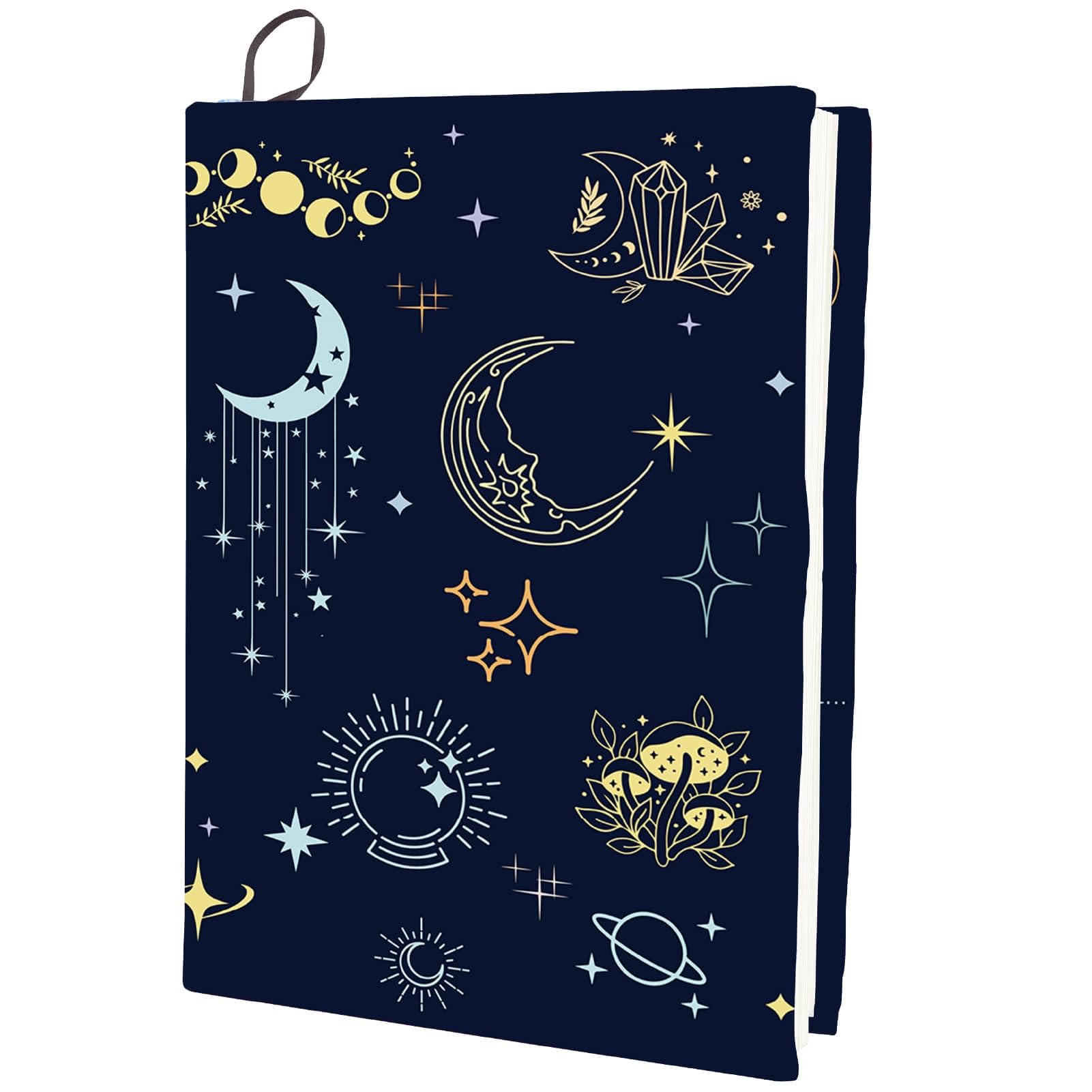 CRASPIRE Tarot Stretchable Book Cover Divination Elements Moon Crystal Moth Washable Reusable Large Nylon Book Protector Elastic Notebook Wraps Suitable for Most Hardcover Books