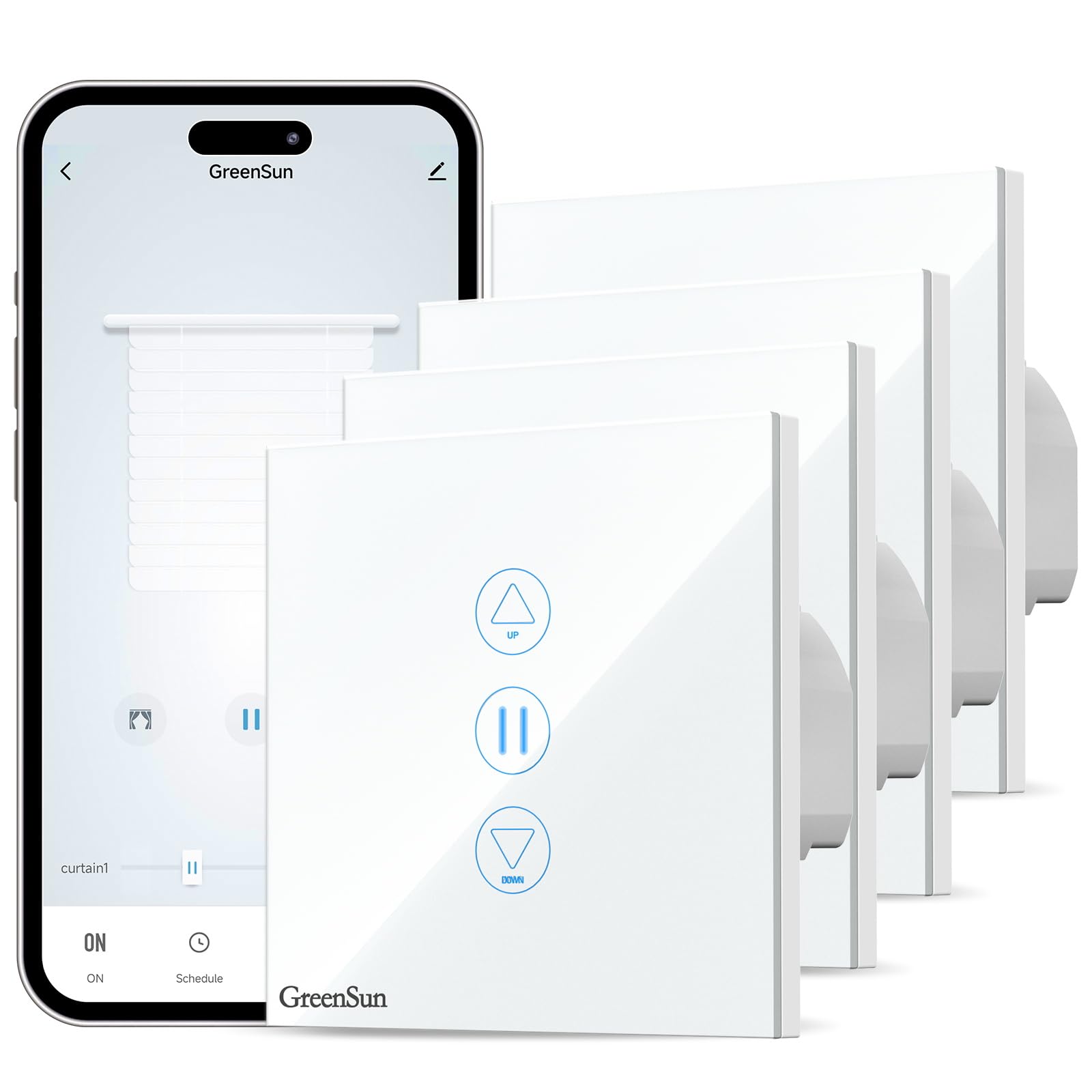 GreenSun WiFi Roller Shutter Switch, Alexa Smart Curtain Switch, 4-Piece Set, White