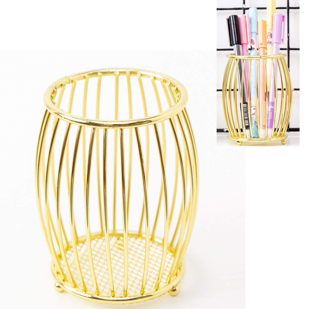 SIPLIV Creative Metal Pencil Holder Pen Container Ideal Desk Accessory Arched Office Pen Organizer - Gold