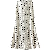 CORIRESHA Women's Elegant Polka Dot Skirt Elasticized Waistband Flowy Maxi Satin Skirt