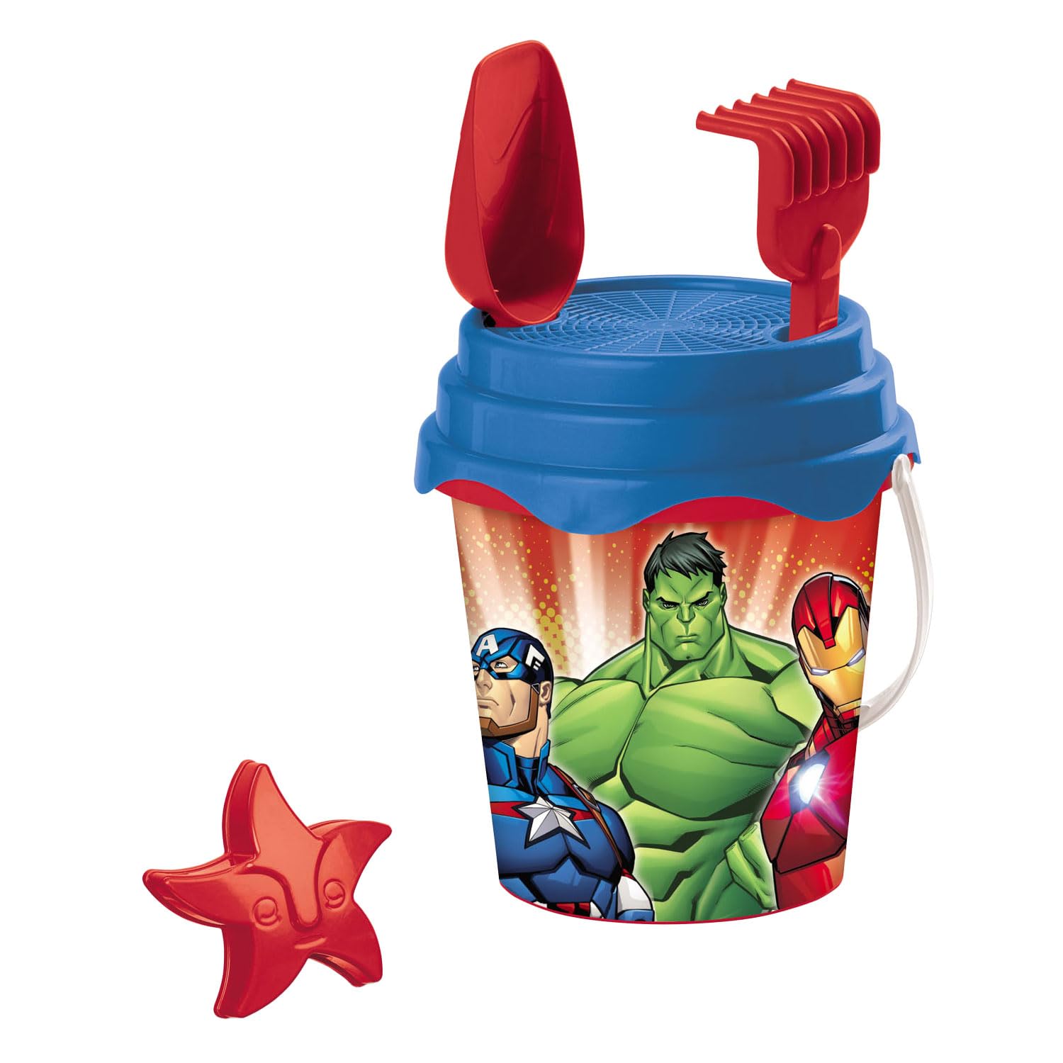 Mondo Avengers Bucket Set - Avengers Design - Sea Set with Bucket, Shovel, Rake, Sieve, Cutter, Watering Can - 17 cm - 1.5 Years and Up