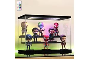 AZEYN Clear Acrylic Display Case with Light , 3 Tier Multiple Color Lights Display Box Stand Assembly Dustproof Protection Showcase for Collectibles Action Figures (Black 12.6×7×9in)