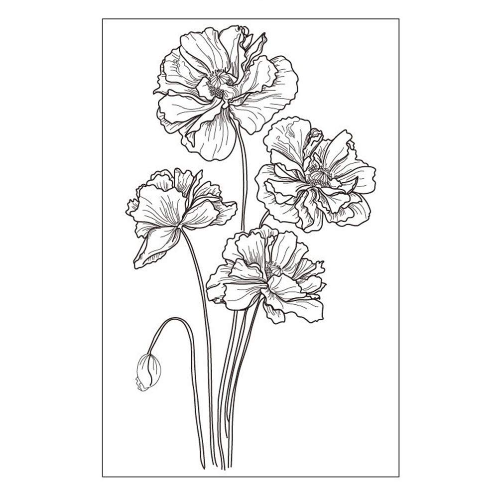arriettycraft Flowers Poppy Budding Poppies Stamp Rubber Clear Stamp/Seal Scrapbook/Photo Album Decorative Card Making Clear Stamps