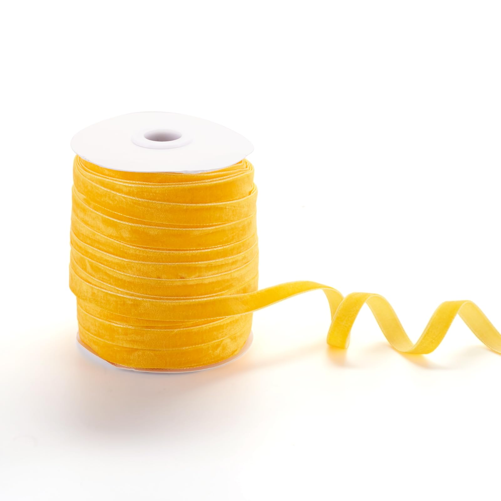 PandaHall 50 Yards Single Face Velvet Ribbon 3/8 Inch 10mm Velvet Ribbon Spool for Gift Wrapping Hair Bow Clip Sewing Wedding Decoration(Yellow)
