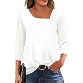 LOMON Womens 3/4 Length Sleeve T Shirts Asymmetrical Neck Tops Business Blouses for Women Fashion 2026