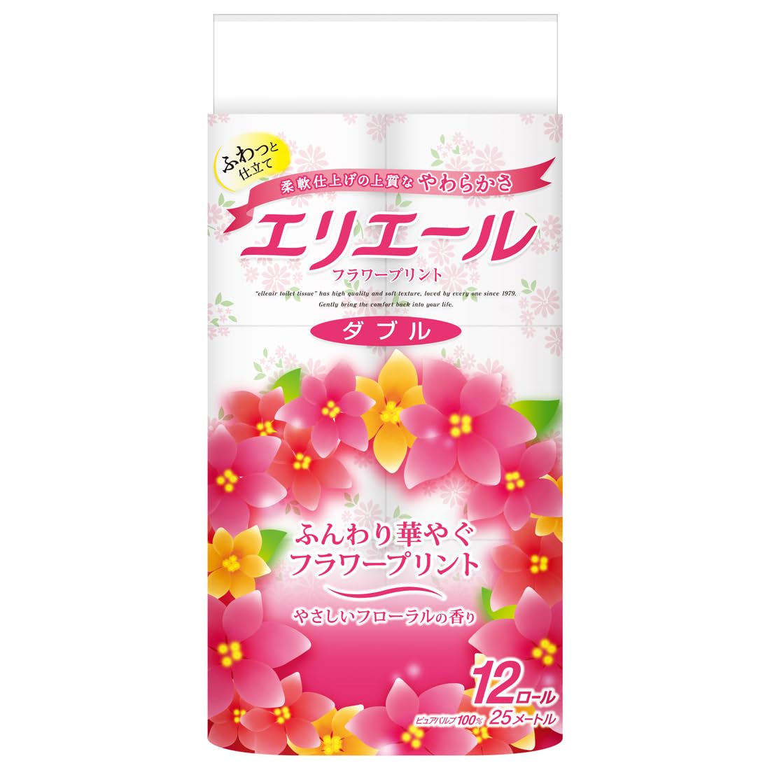 エリエール トイレットペーパー フラワープリント 25m×12ロール ダブル パルプ100% 優雅な花の香り商品画像