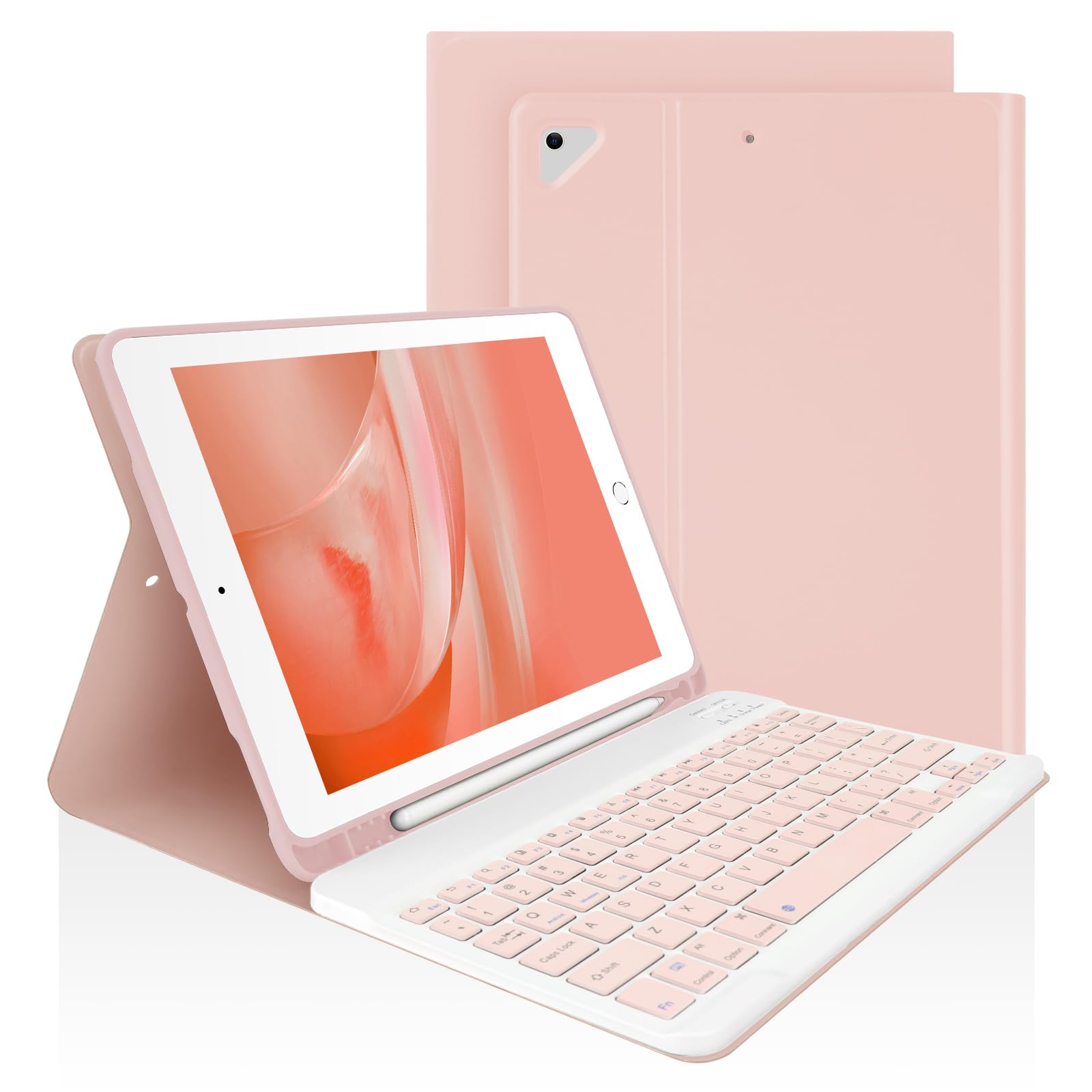 Photo 1 of LAMA Keyboard Case for iPad 9.7 inch 2018 (6th Gen)/ 2017 (5th Gen)/2016 iPad Pro/Air 2/1, Thin - Detachable - Wireless Keyboard Cover with Pencil Holder for iPad 9.7 inch, Auto Sleep/Wake, Pink