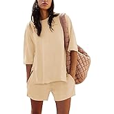 COCCKO Womens Shorts Sets 2 Piece Outfits Summer 2026 Half Sleeve Crew Neck Lounge Sets Matching Clothing