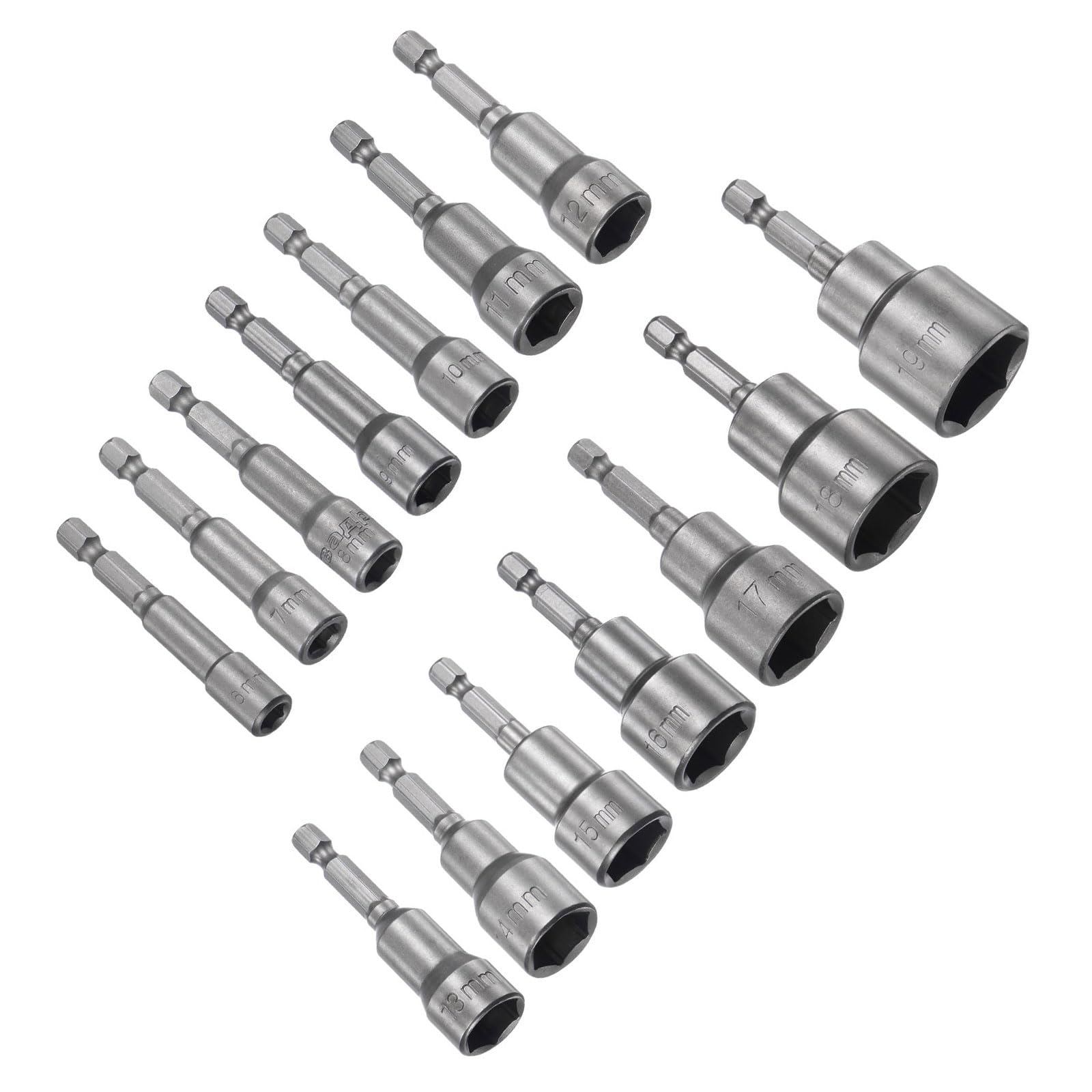 CoCud Quick-Change Nut Setter Driver Bit, 6-19mm Metric 65mm Length 1/4" Shank, CR-V Magnetic Straight Shank Setter Drill Bits - (Applications: for Auto Repair) - 14pieces