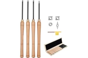 VEVOR Wood Lathe Turning Tool Set, 4PCS Lathe Roughing Finishing and Detailing Hollow Tool with Wooden Handle Diamond Round Square Carbide Inserts Wooden Box for Beginners Hobbyists Professionals