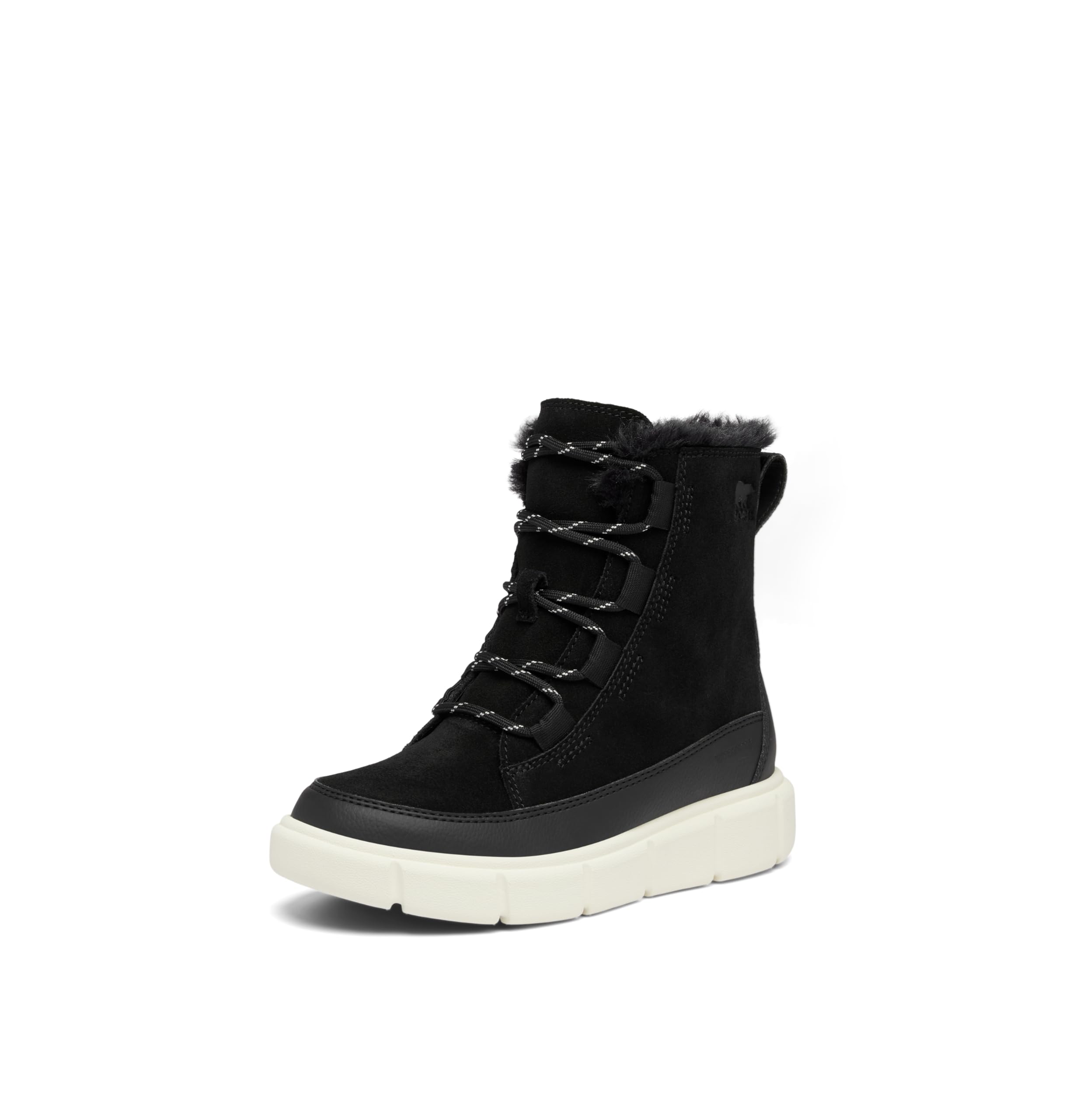 SOREL Children’s Explorer lll Lace Waterproof Boot – Black, Sea Salt – 4