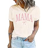 Mama Bow Shirts for Women Retro Floral Mama Letter Printed Mother's Day Shirt Graphic Tshirt Mom Casual Tee
