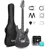 ENYA XMARI Smart Electric Guitar, 39" Beginner Kit with Built-in 4 Effects | Carbon Fiber Body, HSS Pickups, USB-C Recording, Built-in DSP Chip, Headphone Output, App Control, Silent Practice, Black