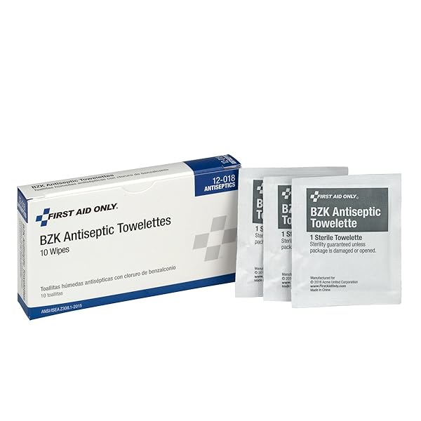 FIRST AID ONLY 12-018 BENZALKONIUM CHLORIDE WIPES, INDIVIDUALLY WRAPPED, 10 COUNT