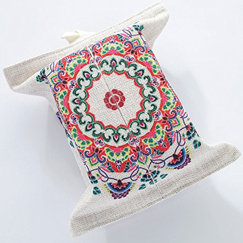 Folk-custom Rectangular Tissue Box Holder Cover Case Tray Pumping , Cloth Linen Rectangle Napkin Container Dispener Paper Storagefor Wall Mount Home Office Car Automotive Decorative (Bohemia)