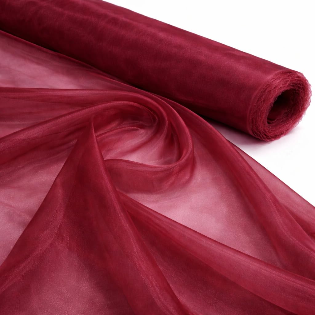 Burgundy 2 Meter Pack Plain Sheer Lightweight Organza Voile Drape Curtain, Wedding, Chair Sash Fabric 150cm Wide