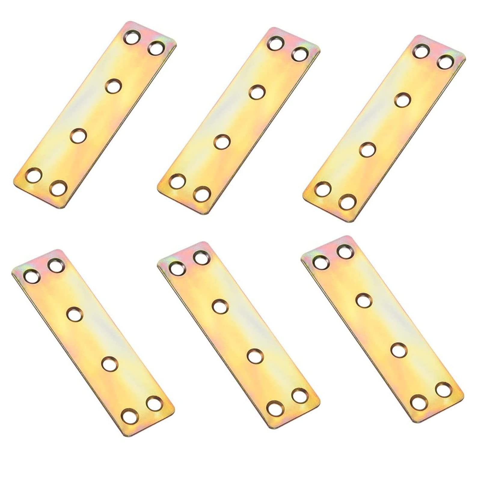 TA-VIGOR 6Pcs Six Mount Holes Flat Fixing Mending Plates, Straight Brace Brackets Mending Repair for Wood Connector, Gold, 80mmx23mmx1.6mm