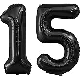 Isndare 40 Inch Number Balloons 15, Black Helium Foil Number 15 Balloons, Large Number Balloon Age Balloon for Boys Girls Birthday Party, Wedding, Anniversary Decorations Supplies(Digit 15)