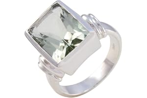 Joyas Plata Genuine Gems Octagon Shape One Stone Faceted Green Amethyst ring-Solid Silver Green Amethyst Ring-March Birth Pisces Astrology Genuine Gems Ring SRGAMFC-6036-4 us