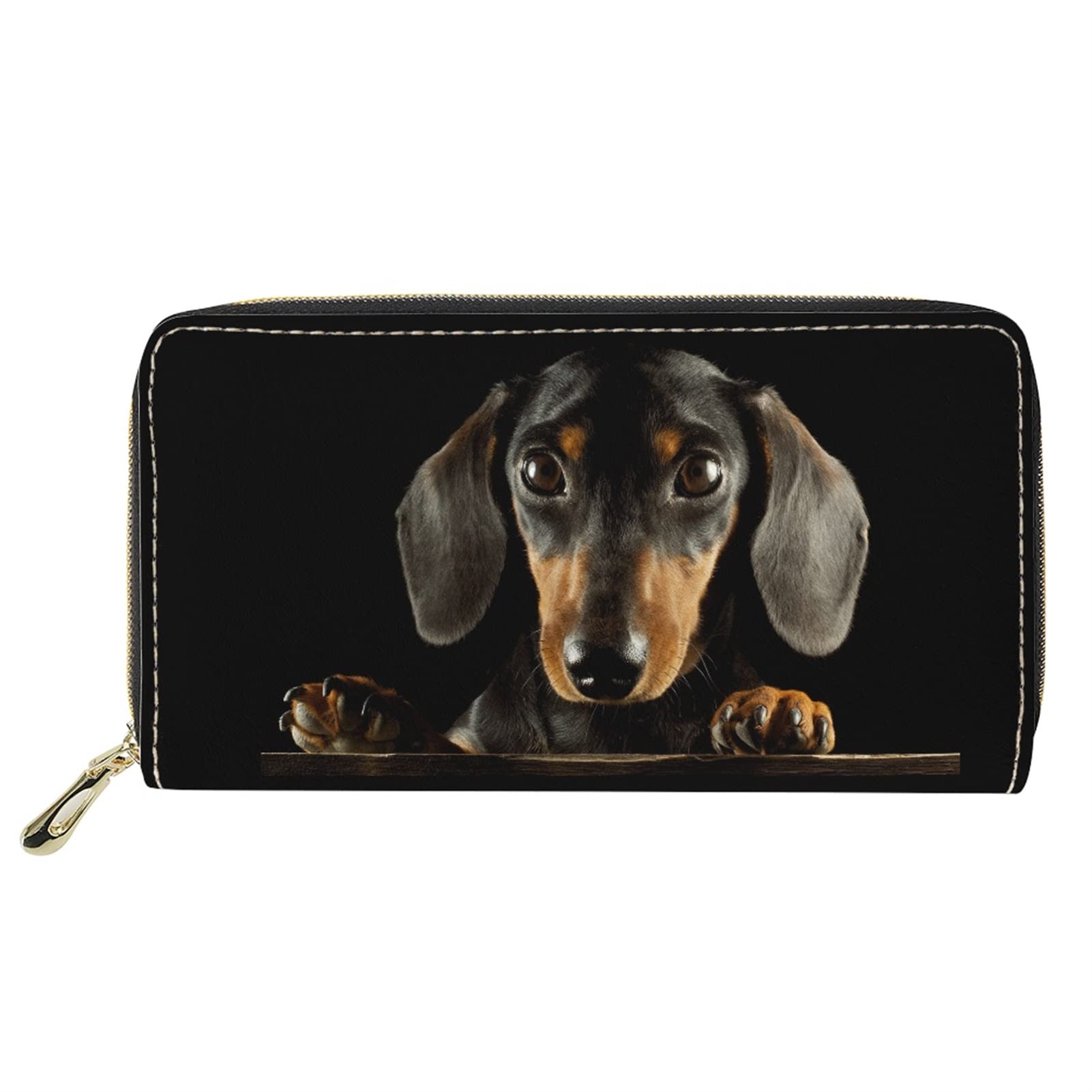 Dolyues Black Mini Sausage Dogs Print Women Wallet with Coin Pockets Multiple Card Slots Long pu Leather Zipper Purse