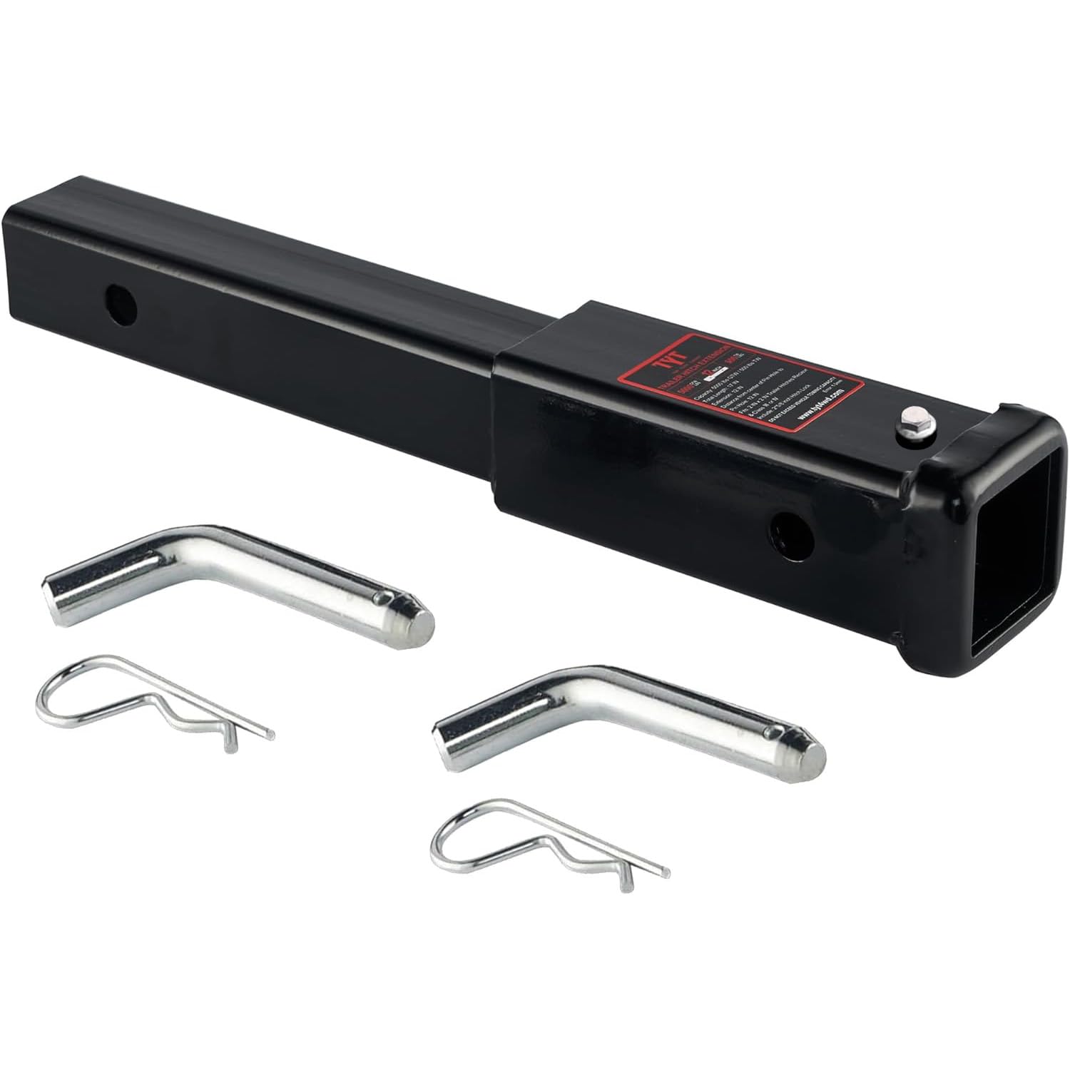 TYT 12" Trailer Hitch Extension,Fit 2 inch Receiver Tube Extender, Tube Extension Receiver with 2 Sets of 5/8" Premium Hitch Pin, 5000 lbs GTW / 500 lbs TW Image