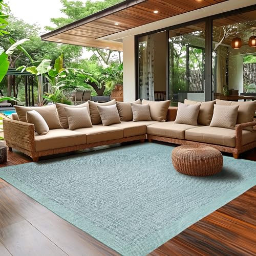 SIMPEX In- & Outdoor Teppich Wetterfest 200 x 290 cm Einfarbig Blau - Waschbar, Wasserfest, Pflegeleicht und Flachgewebe - Ideal für Balkon, Garten, T