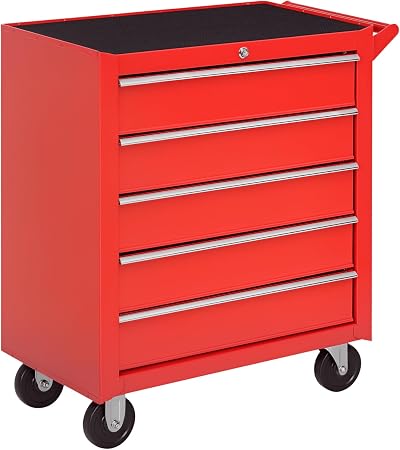 DURHAND 5-Drawer Lockable Tool Storage Cabinet with Wheels Red 69x33x75 cm