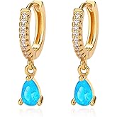 14K Gold Birthstone Trendy Dangle Earrings for Women Teardrop Small Hoop Huggie Hypoallergenic CZ Minimalist Open Earrings Jewelry For Women Gift