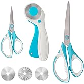 MANUFORE Sewing Tools Includes 2pcs Fabric Scissors and 45mm Rotary Cutter with 3pcs Blades for Quilting, Sewing, Crafting