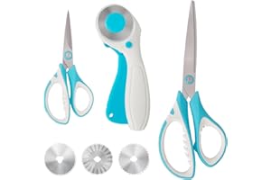 MANUFORE Sewing Tools Includes 2pcs Fabric Scissors and 45mm Rotary Cutter with 3pcs Blades for Quilting, Sewing, Crafting