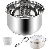 2QT Stainless Steel Rice Cooker Inner Pot, Durable Pots for Multi-Cookers ﻿ | Non-Stick &amp; Dishwasher Safe, for Everyday Home Cooking, Includes Stainless Steel Rice Spoon + Measuring Cup