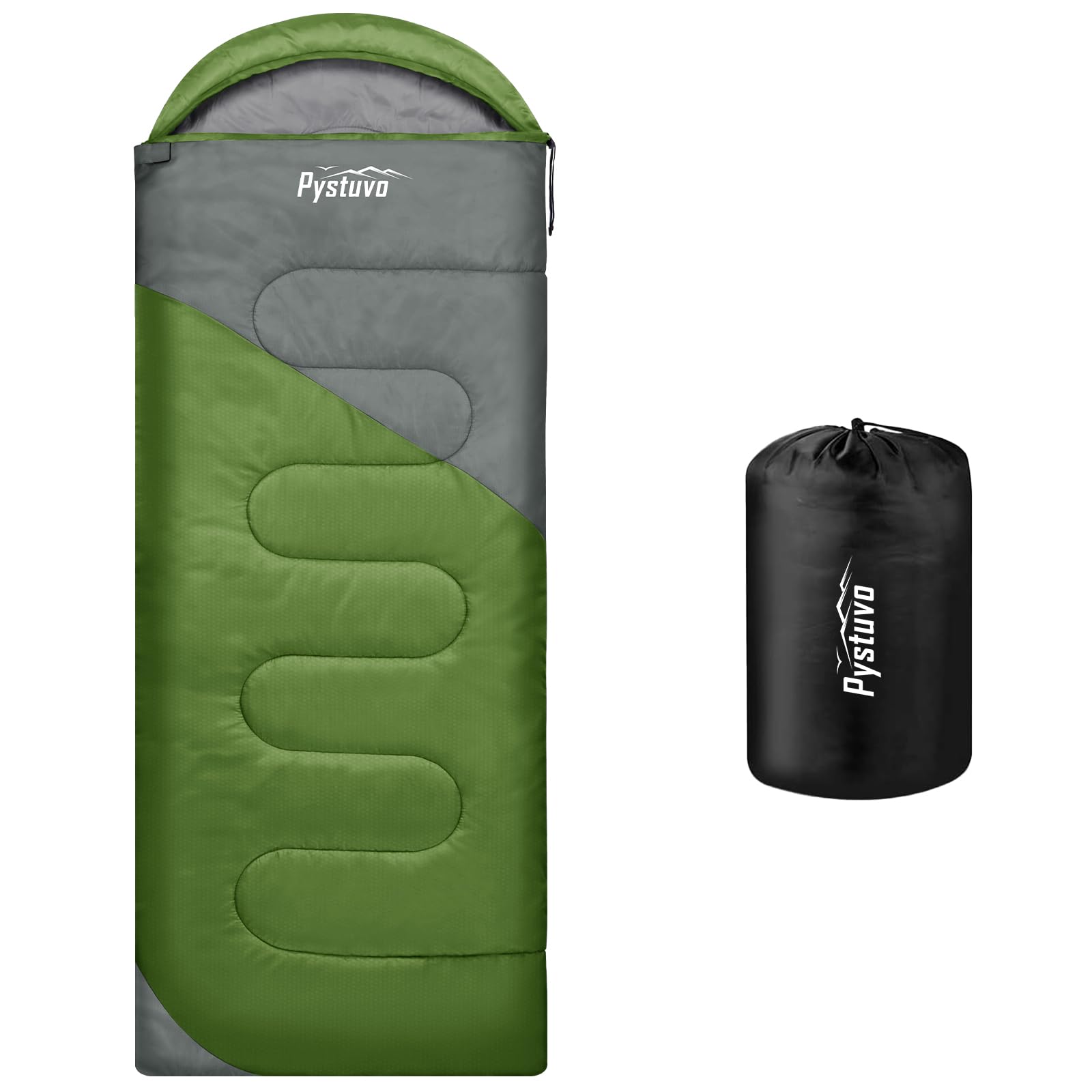 Pystuvo Sleeping Bag for Adults,4 Season Sleeping Bag,Lightweight,Waterproof Indoor & Outdoor Use,Comfortable Sleeping Sackfor Kids,Teens & Adults for Hiking,Backpacking and Camping,Green+Gray — image 1