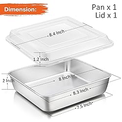 P&P CHEF Square Baking Cake Pan with Lid, Stainless