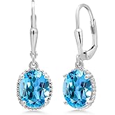 Gem Stone King Leverback Drop Dangle Earrings For Women | 925 Sterling Silver | 9X7MM Oval Gemstone Birthstone | Fine Jewelry Gifts for Her Mom Women Wife