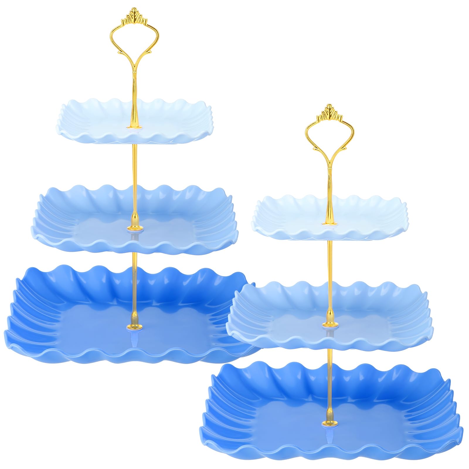 Photo 1 of Lallisa 2 Pack Scalloped Cupcake Stand Dessert Plates Plastic Square Tiered Serving Stand Display Tower for Wedding, Birthday Party, Tea Party and Baby Shower(Blue Gradient)