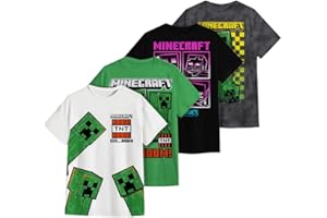 Minecraft Boy's Short Sleeve T-Shirt 4-Packs - Creeper, Ender Dragon, Skeleton, Zombie Graphic Tee Sets for Kids