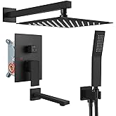 gotonovo Shower System with Tub Spout Wall Mounted Rain Shower Head and Handle Combo Shower Faucet Set with Valve, 10 Inch, Matte Black