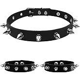 Tosmifairy 3 Pieces Leather Choker Collar and Bracelets Combo Punk Rock Gothic Jewelry Set Emo Costume Accessories for 80s 90s Vintage Womens Men