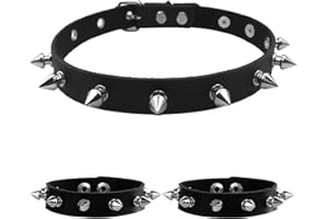 Tosmifairy 3 Pieces Leather Choker Collar and Bracelets Combo Punk Rock Gothic Jewelry Set Emo Costume Accessories for 80s 90s Vintage Womens Men