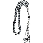 CHENZILIN Muslims Prayer Beads 33 Tasbih Ice Cracked Glass Rosary with Fringed Pendant Ethnic Islamics Bracelet for Daily Worship