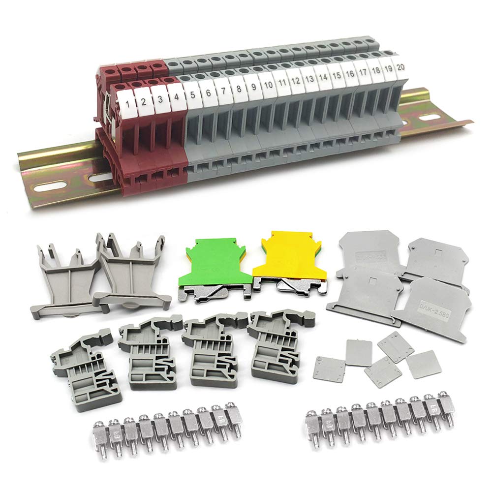 KiKiHong Din Rail Terminal Blocks Kit Universal Class Terminal Blocks, UK-2.5N 12 AWG Blocks