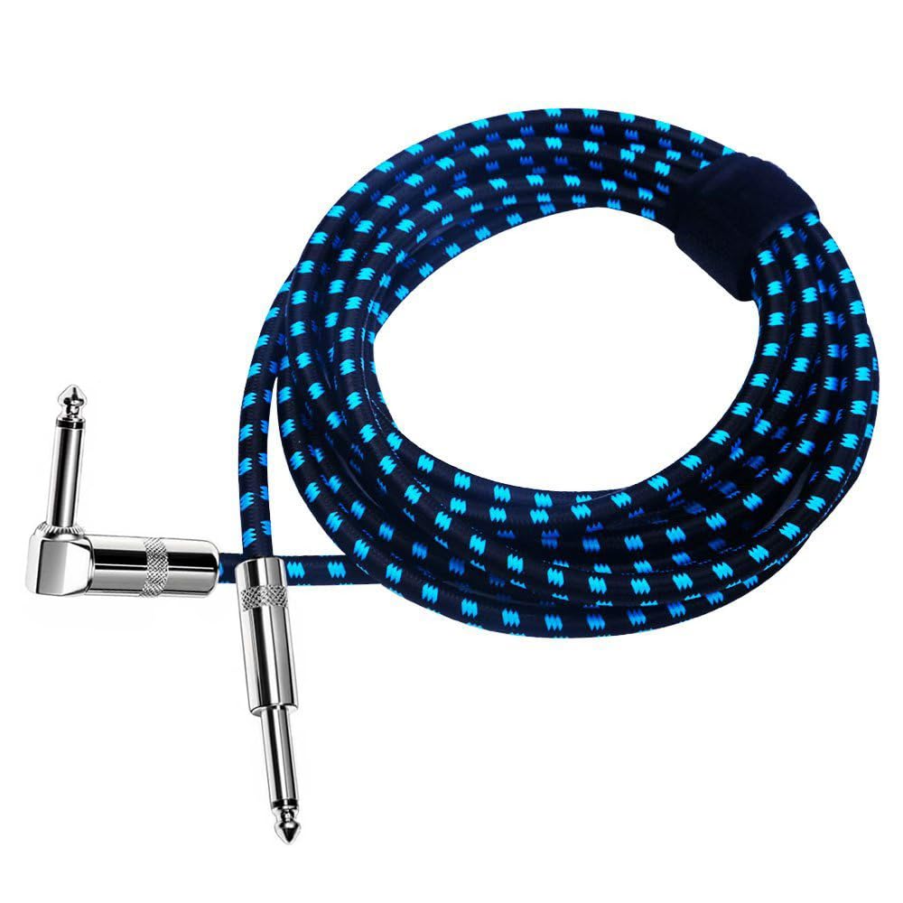 Rayzm Guitar Cable-5m Noiseless Guitar/Bass Cord,1/4" Braided Angled Male TS Mono Instrument Cable with Tweed Woven Jacket