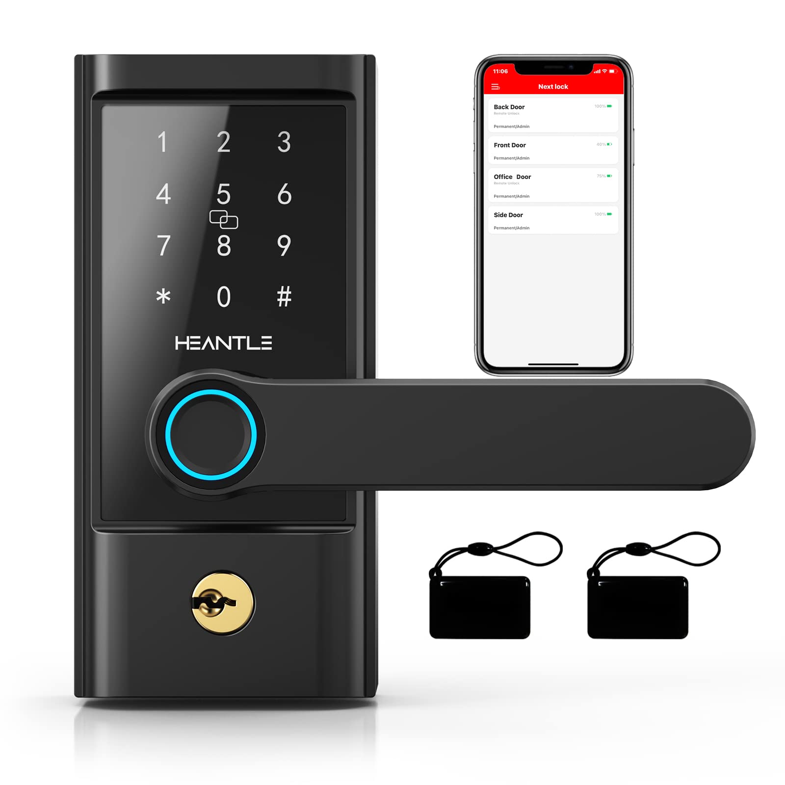 Photo 1 of Keyless Entry Door Lock, HEANTLE Smart Lock Fingerprint Door Lock with Lever Electronic Smart Locks for Front Door Touchscreen Keypads Door Lock Automatic Lock Compatible with Alexa Google Home Black