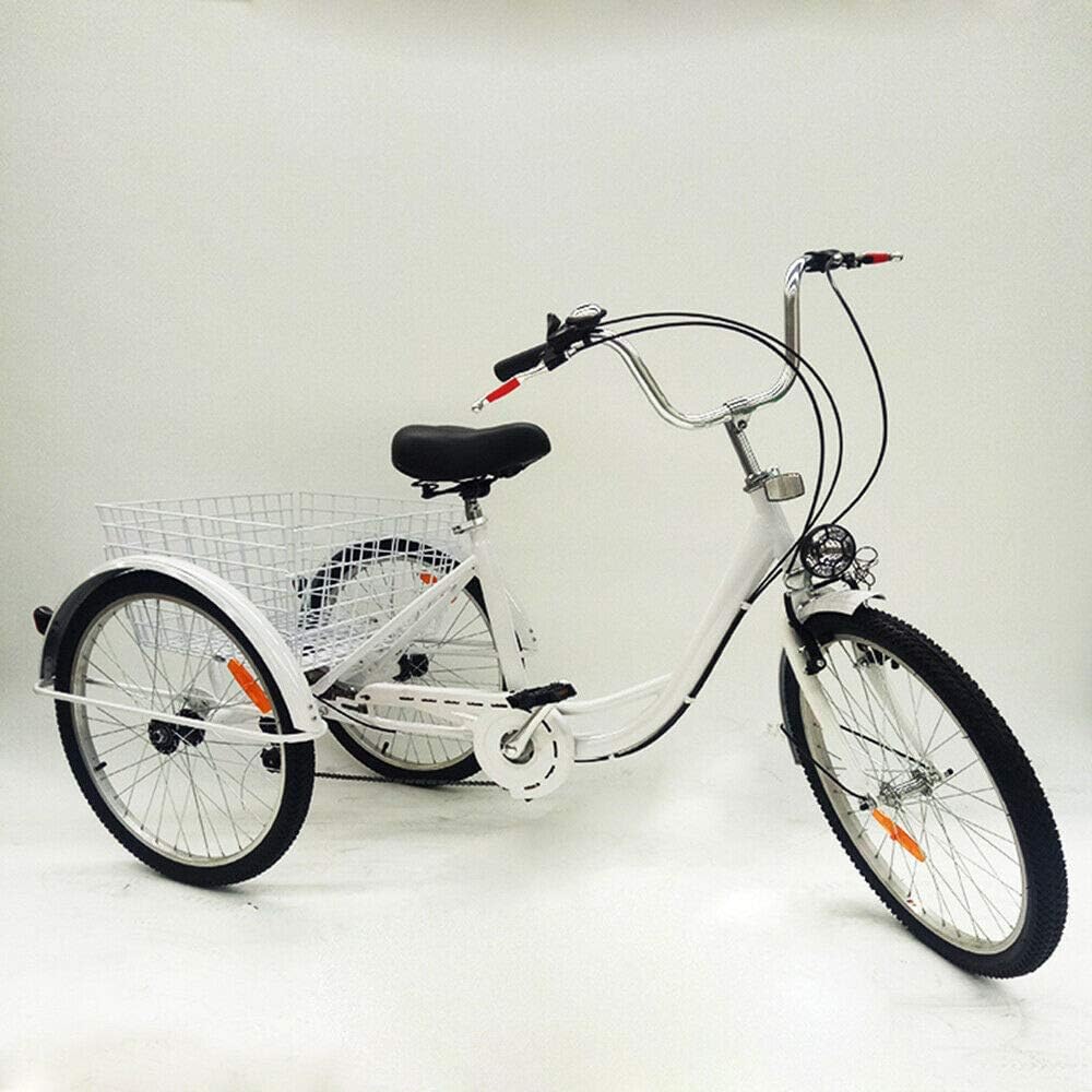 MOMOJA Adult Tricycle, with Low Step-Through Aluminum Frame 6 Speed 24 Inch, Front and Rear Fenders, Adjustable Handlebars, Large Cruiser Seat, and Rear Folding Basket