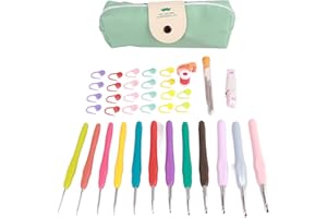 47PCS Crochet Hook Set, 12 Sizes 2mm-10mm Aluminum Crochet Needles, Ergonomic Soft Comfort Grip Crochet Kit with Storage Bag 