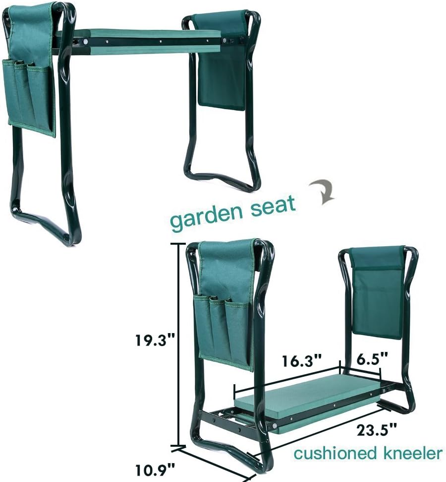 Ohuhu Garden Kneeler and Seat with 2 Tool Pouches, 2-in-1 Foldable Garden Bench Garden Stools, Portable Garden Kneeling Pad: Garden & Outdoor